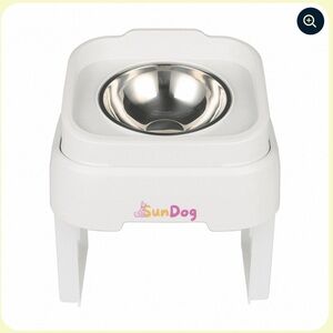 Sun Dog Elevated Dog Bowl With Slow Feeder- White & Stainless Steel